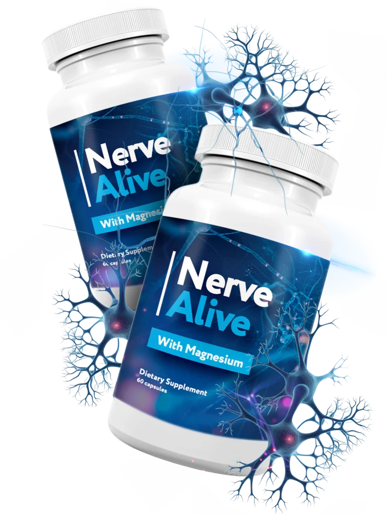 Nerve Alive supplement bottles with magnesium formula for daily nerve support